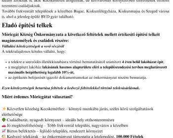 Építési telkek eladók Móricgáton!